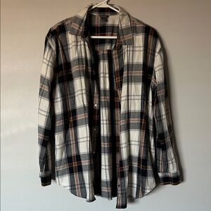 Eddie Bauer Black, White, and Orange Plaid Shirt